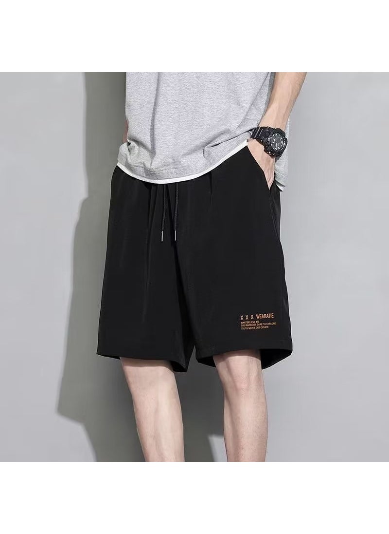 Generic - Sports Shorts Mens Fashionable Brand Summer Thin Five-point Pants Fashionable Outer Wear American Casual Pants Loose Large Size Basketball PantsK181-ice silk shorts [black]] K181-ice silk shorts [black]] - Image 1