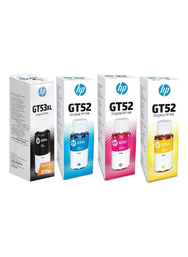 HP GT53XL (أسود) + GT52 (سماوي، أصفر، أرجواني) حزمة من 4 حزم متعددة الألوان متعدد الألوان - Image 1