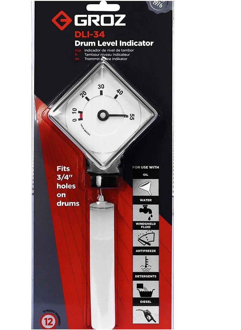 GROZ - Groz Drum Level Indicator | ¾-Inch Thread Polyethylene Construction Perfect Fluid Gauge For Use On Oil & Fuel Drums - Image 1