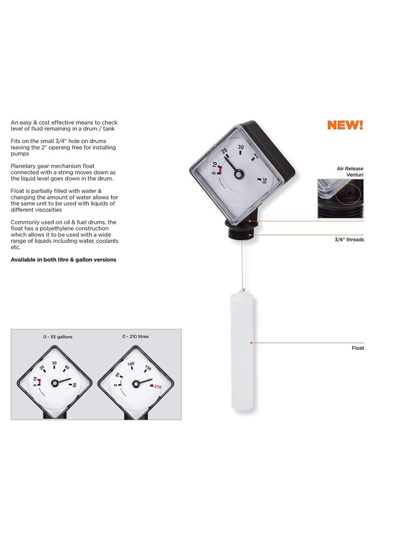 GROZ - Groz Drum Level Indicator | ¾-Inch Thread Polyethylene Construction Perfect Fluid Gauge For Use On Oil & Fuel Drums - Image 1