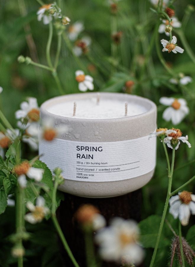 FARIDA NATURAL Serene & Comforting Aroma Scented Candle – 100% Soy Wax, Handmade in Thailand using natural products, 3-Wick, 250g, 30+ Hour Burn – Eco-Conscious Gift "Spring Rain" by Kaajorn. - Image 4