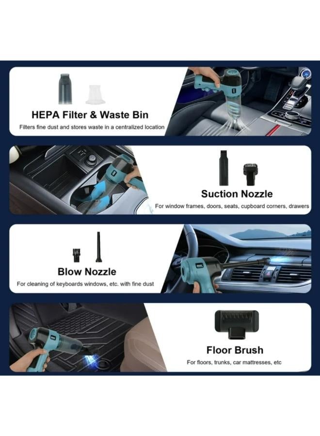 إم دي اتش إل مكنسة كهربائية محمولة صغيرة محمولة قابلة لإعادة الشحن للسيارة، لاسلكية مع شفط قوي 9000PA مع 5 ملحقات متعددة الاستخدامات وفرشاة تنظيف - Image 5