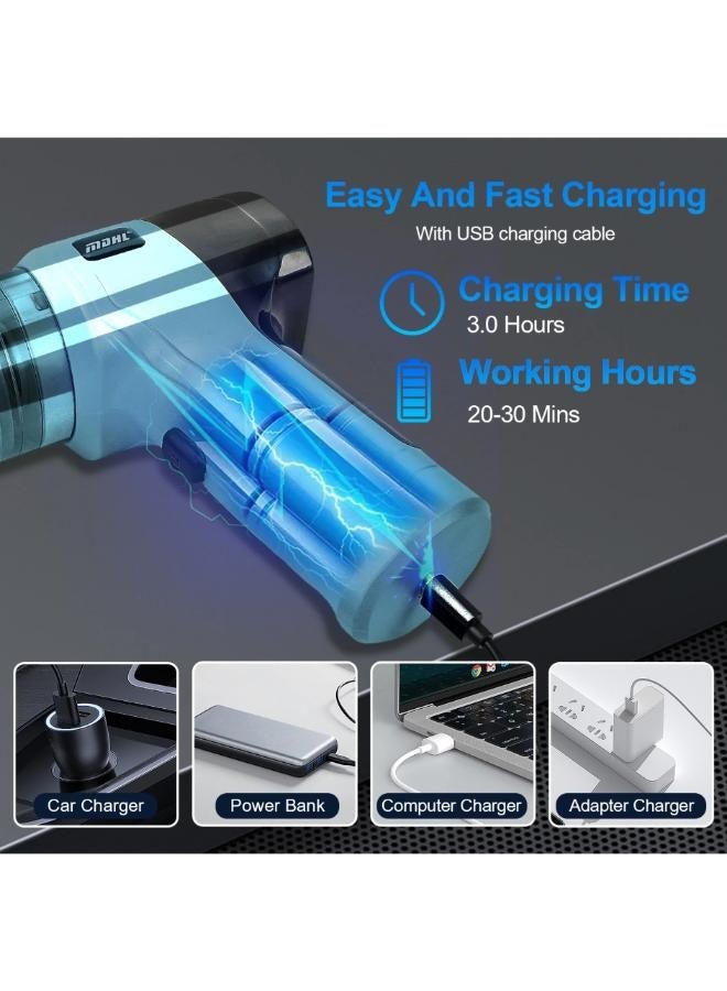 إم دي اتش إل مكنسة كهربائية محمولة صغيرة محمولة قابلة لإعادة الشحن للسيارة، لاسلكية مع شفط قوي 9000PA مع 5 ملحقات متعددة الاستخدامات وفرشاة تنظيف - Image 2