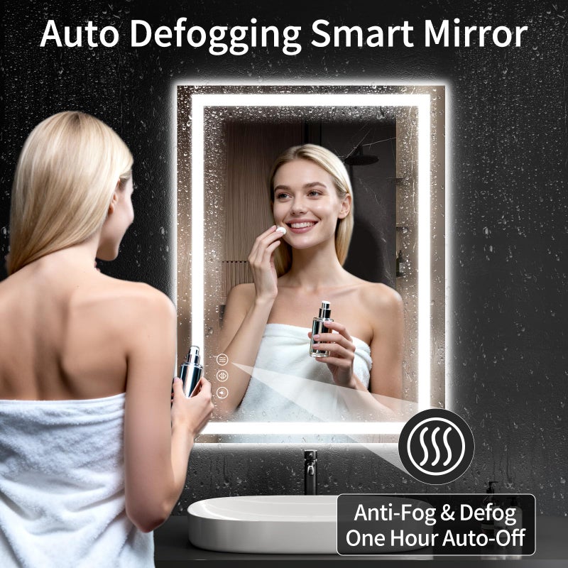 WISSMIELS 40"x30" LED Bathroom Mirror with Lights, Dimmable, Anti-Fog, Lighted Bathroom Vanity Mirror for Wall, Backlit + Front Lit, Memory Function, Shatter-Proof, Tempered Glass - Image 3