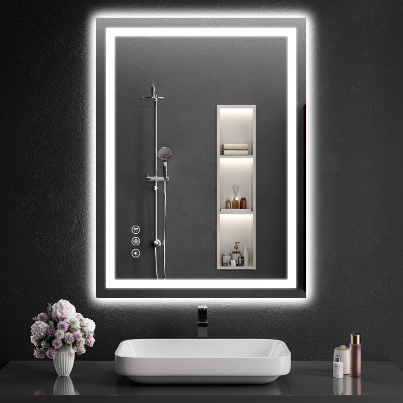 WISSMIELS 40"x30" LED Bathroom Mirror with Lights, Dimmable, Anti-Fog, Lighted Bathroom Vanity Mirror for Wall, Backlit + Front Lit, Memory Function, Shatter-Proof, Tempered Glass - Image 1