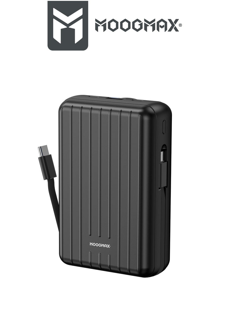 MOOGMAX - 20000mAh Trunk series magnetic wireless power bank  22.5W super-charging, two built-in cables with 15W wireless charging, 3 external ports 1 Type-C and 1 Type-A, and a Lightning port. black - Image 1