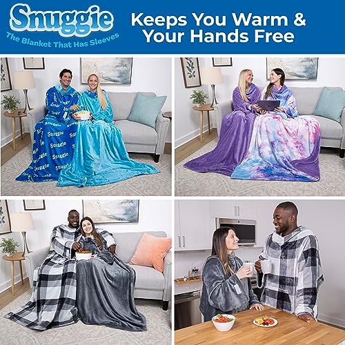 Snuggie Reversible The Original Wearable Blanket with Sleeves & Pocket for Adults| Functional Warm Cozy Super Soft Velveteen Grey/Plaid - Image 4