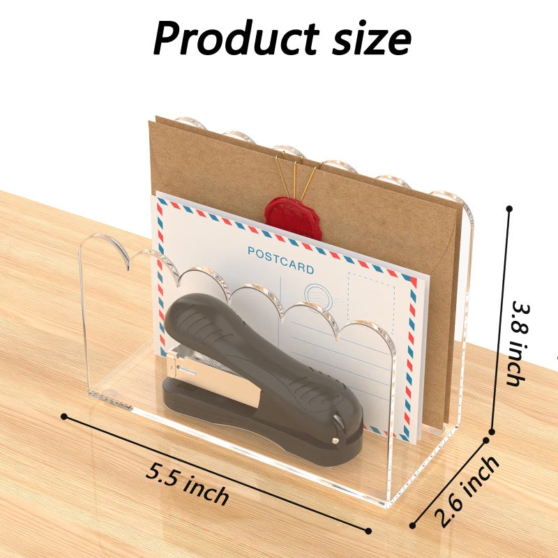 YAGELI 1-Slot Acrylic Mail Organizer for Desktop â€“ Scalloped Clear Document Sorter, Vertical File Holder for Office/Home, Space-Saving Desk Organizer for Letters,Envelope,Bills,Stationery - Image 3