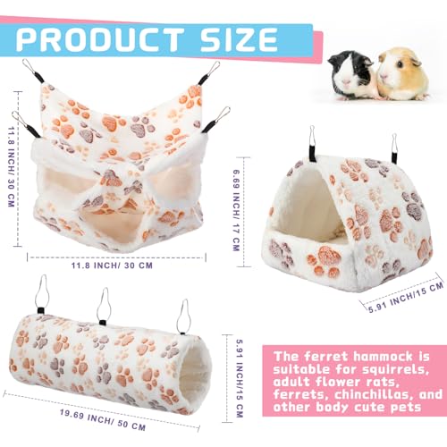 Abbylike 9 Pieces Rat Hammock 3 Tier Guinea Pig Ferret Hammocks Small Pet Hanging Tunnel Glider Toy Guinea Pig Ferret Hideout Bed Cage Accessories for HamsterLight Brown White BlackPaw - Image 3