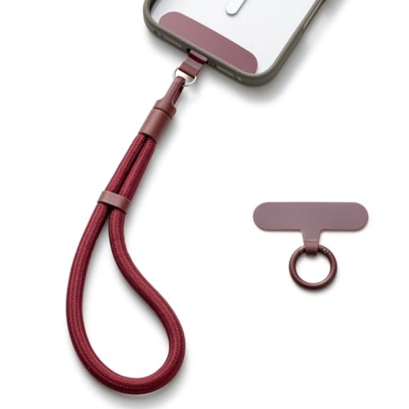 Adjustable Phone Lanyard: Short Burgundy Polyester Fiber, 20 Kg Weight Capacity, 360° Rotating Clasp - Hands-free Convenience Crossbody Phone Strap for Daily On-the-go, Travel And Outdoor Activities - Image 1