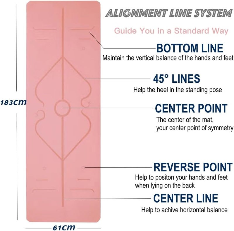 Non-Slip Yoga Mat with Alignment Marks - Eco-Friendly TPE, 183x61x0.6cm, Pink/Blue - Image 5