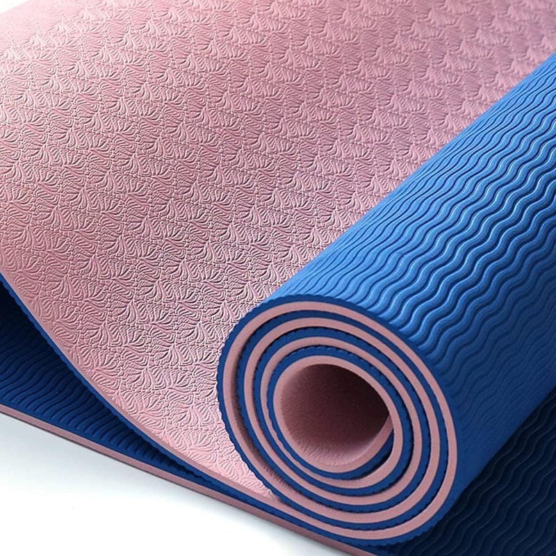 Non-Slip Yoga Mat with Alignment Marks - Eco-Friendly TPE, 183x61x0.6cm, Pink/Blue - Image 2