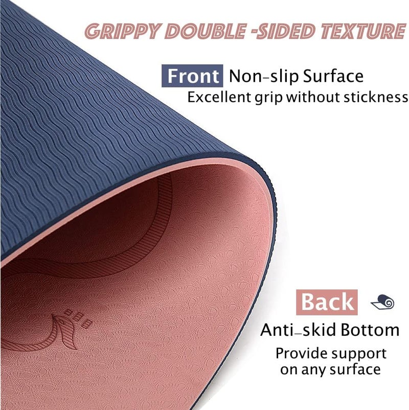 Non-Slip Yoga Mat with Alignment Marks - Eco-Friendly TPE, 183x61x0.6cm, Pink/Blue - Image 3