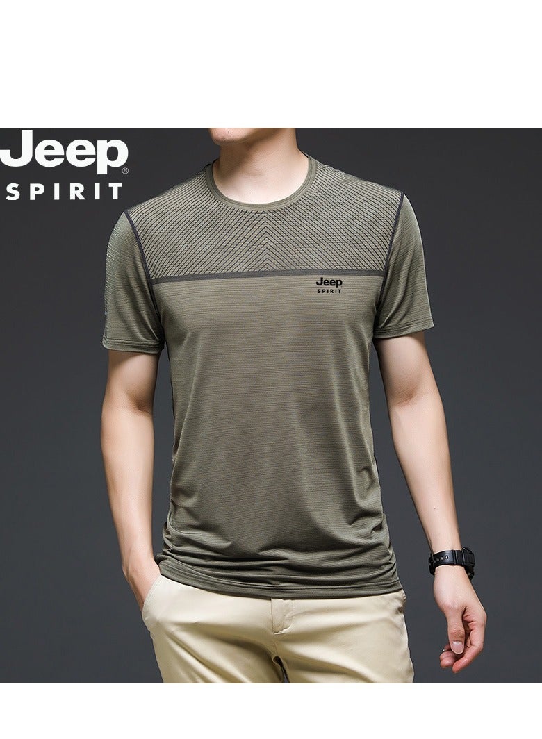 Jeep Men's Ice Silk Short Sleeved T-shirt Round Neck Pullover Sweatshirt Simple Running Top  - Image 1