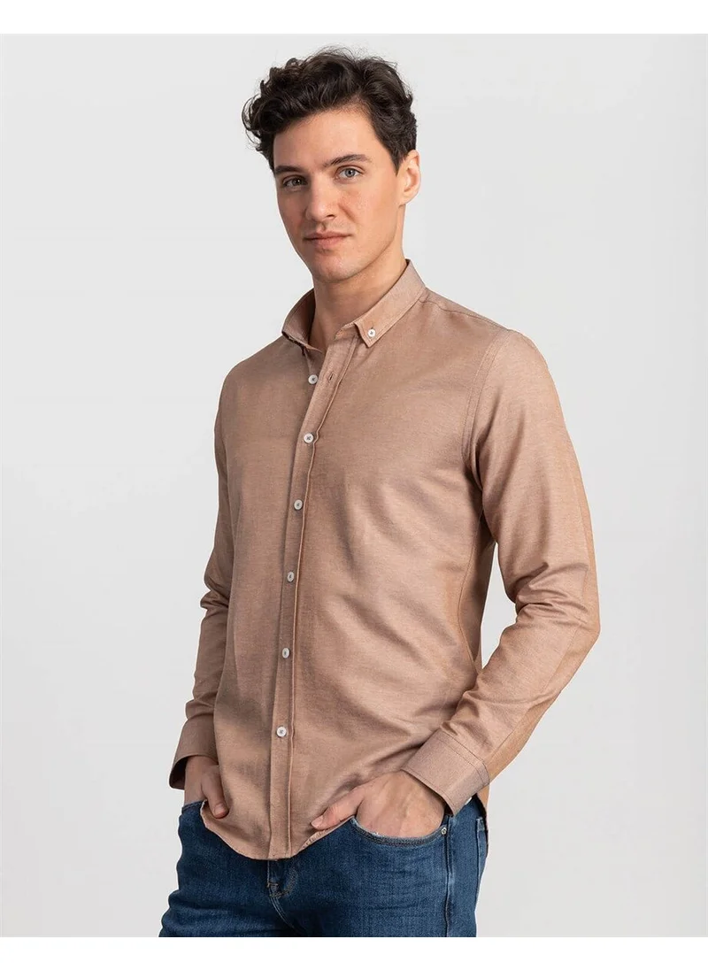 Tudors Slim Fit Beige Plain Men's Shirt