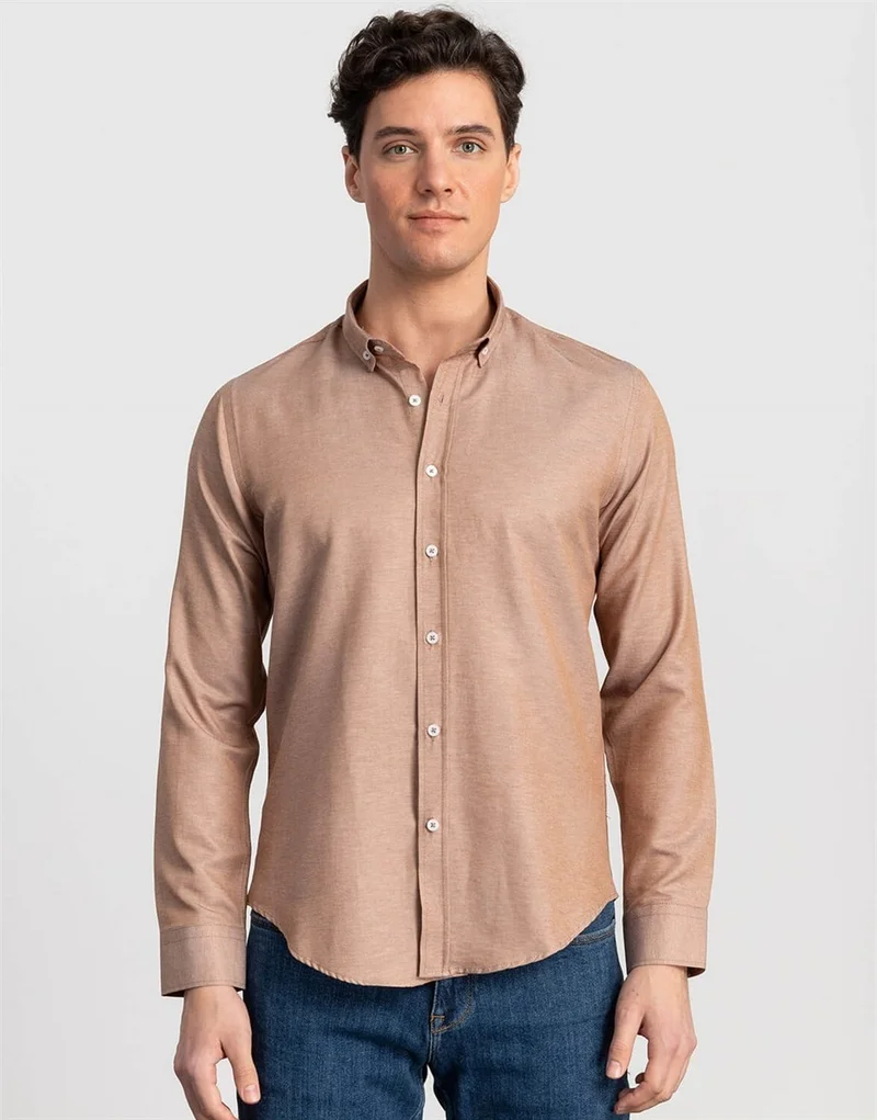 تودورس Slim Fit Beige Plain Men's Shirt