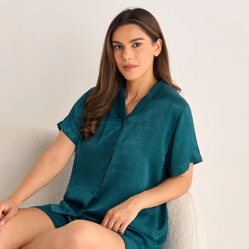 Splash FAV Velvet Satin Textured Shorts Set