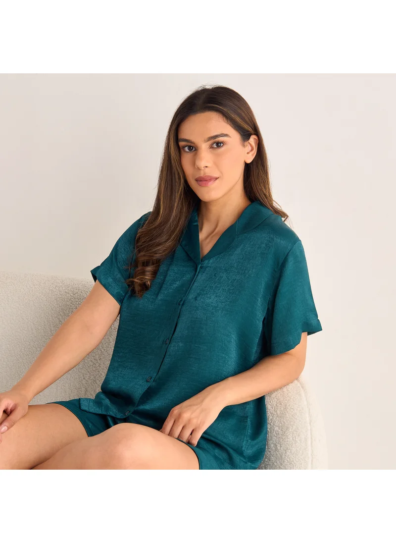 فاف Velvet Satin Textured Shorts Set