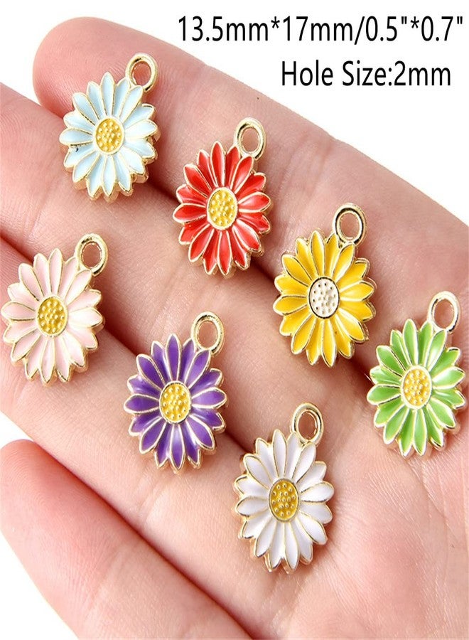 Zhiheng 50 Pack Sunflower Enamel Charms Gold Tone Flower Pendants Beads for Jewelry Making DIY Earring Necklace Bracelets Accessories Wine Charms (Yellow) - Image 4