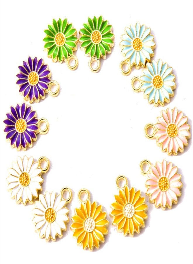 Zhiheng 50 Pack Sunflower Enamel Charms Gold Tone Flower Pendants Beads for Jewelry Making DIY Earring Necklace Bracelets Accessories Wine Charms (Yellow) - Image 3