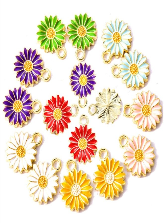 Zhiheng 50 Pack Sunflower Enamel Charms Gold Tone Flower Pendants Beads for Jewelry Making DIY Earring Necklace Bracelets Accessories Wine Charms (Yellow) - Image 2