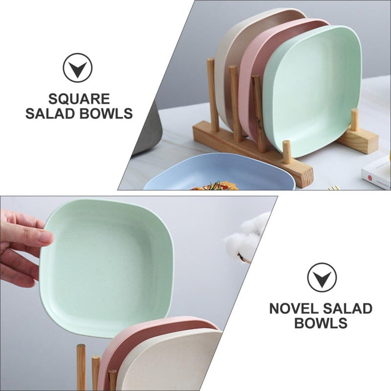 8Pcs Square Wheat Straw Bowls Multipurpose Food Storage Dish Set Anti Drop Dinner Plates For Salad Serving - Image 4