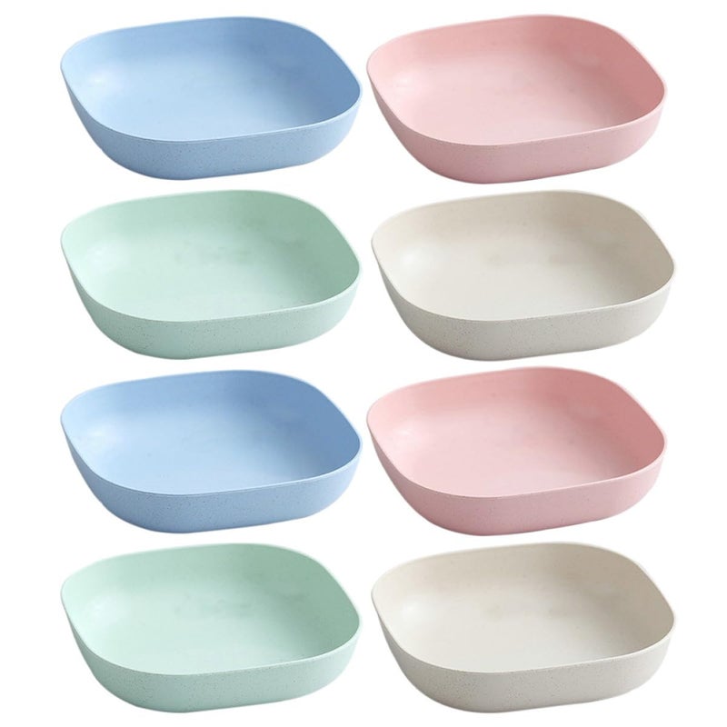 8Pcs Square Wheat Straw Bowls Multipurpose Food Storage Dish Set Anti Drop Dinner Plates For Salad Serving - Image 2