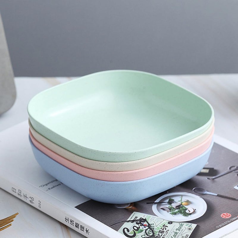 8Pcs Square Wheat Straw Bowls Multipurpose Food Storage Dish Set Anti Drop Dinner Plates For Salad Serving - Image 5