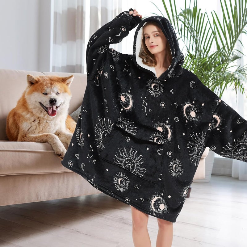 Fiosnow Sun and Moon Blanket Hoodies for Women and Men Adult Oversize Wearable Blanket Hoodies for Soft and Warm - Image 2