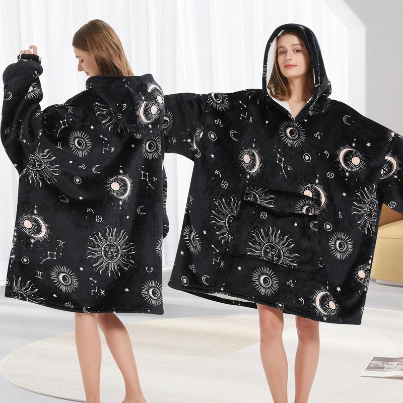 Fiosnow Sun and Moon Blanket Hoodies for Women and Men Adult Oversize Wearable Blanket Hoodies for Soft and Warm - Image 5