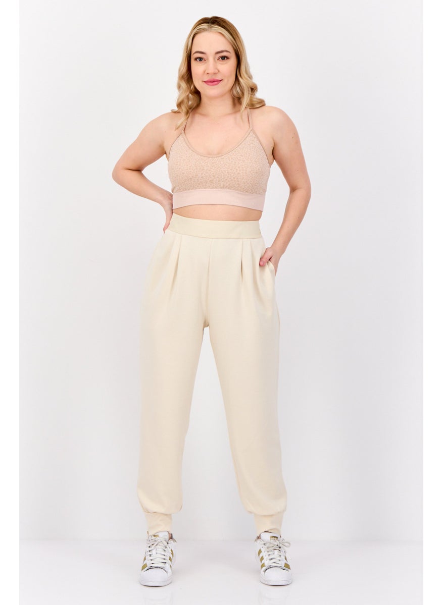 ESPRIT Women Regular Fit Solid Jogger Pants, Cream  - Image 2