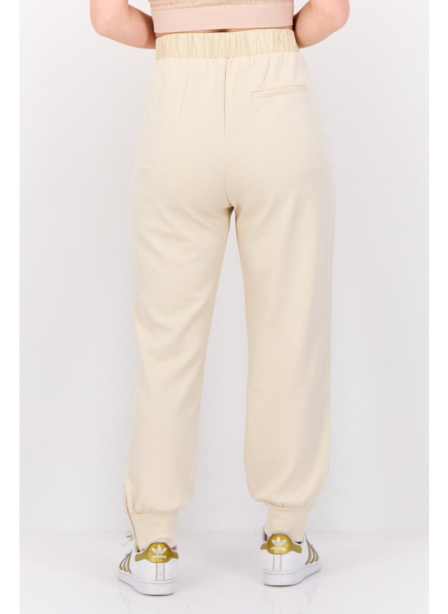 ESPRIT Women Regular Fit Solid Jogger Pants, Cream  - Image 4