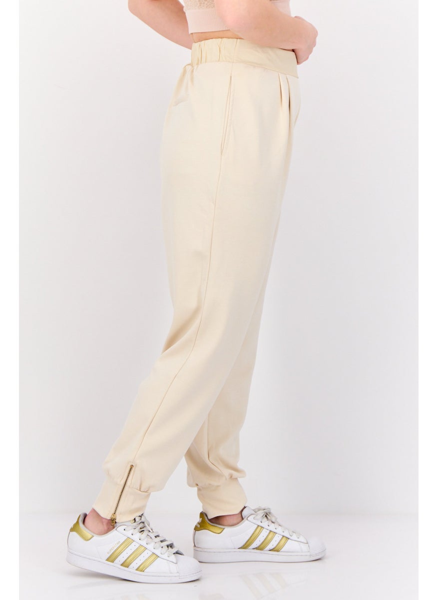 ESPRIT Women Regular Fit Solid Jogger Pants, Cream  - Image 3