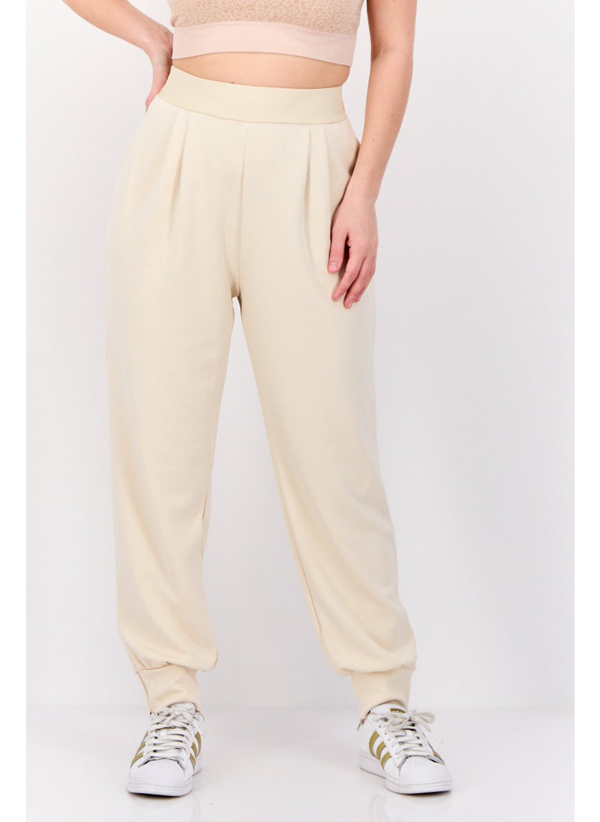 ESPRIT Women Regular Fit Solid Jogger Pants, Cream  - Image 1