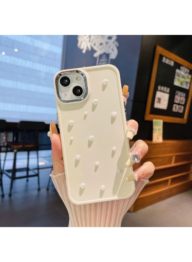 NIBEMINENT Metal Frame Pearl Protective TPU Case Cover For iPhone 14, White - Image 1
