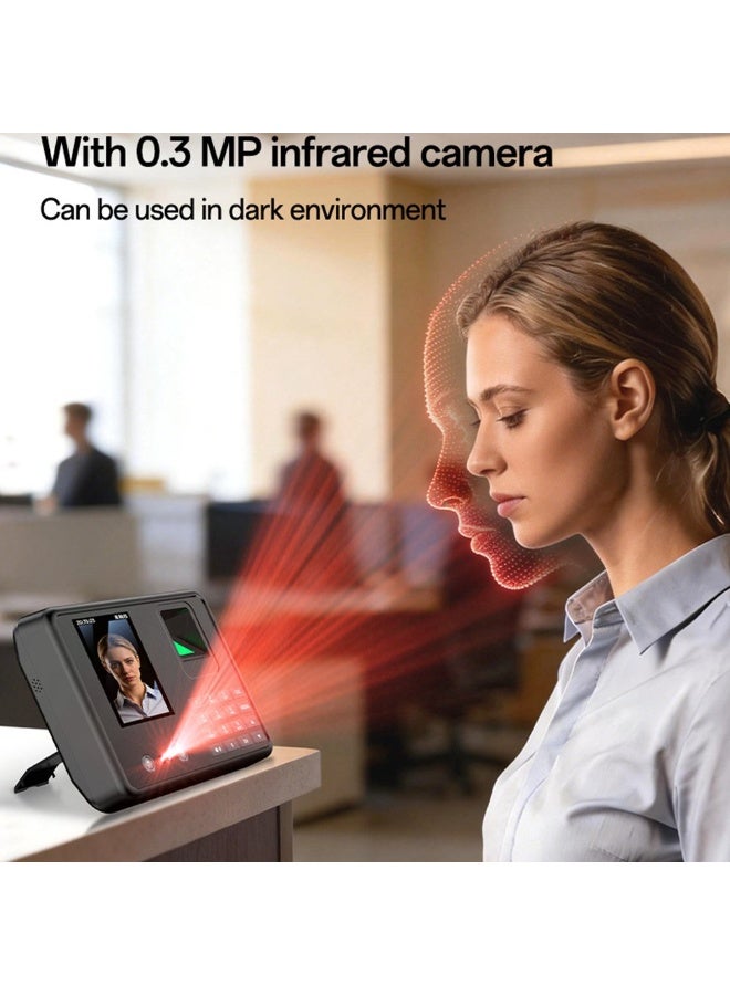 Yesido KM30 Smart Biometric Time Attendance Machine - 5-in-1 Face Recognition, Fingerprint, Palm & Password Time Clock with 2.8" LCD - Black - Image 5