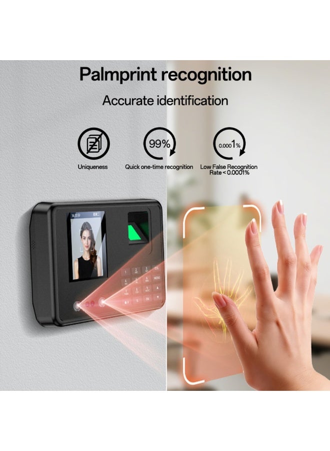 Yesido KM30 Smart Biometric Time Attendance Machine - 5-in-1 Face Recognition, Fingerprint, Palm & Password Time Clock with 2.8" LCD - Black - Image 4