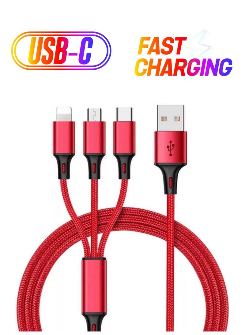 Raxoom كابل شاحن متعدد USB، 3 في 1 كابل شحن سريع متعدد USB مع موصلات متوافقة مع الهواتف المحمولة والأجهزة اللوحية للاستخدام العالمي - 4.1 قدم (1.25 متر) - أحمر - Image 1
