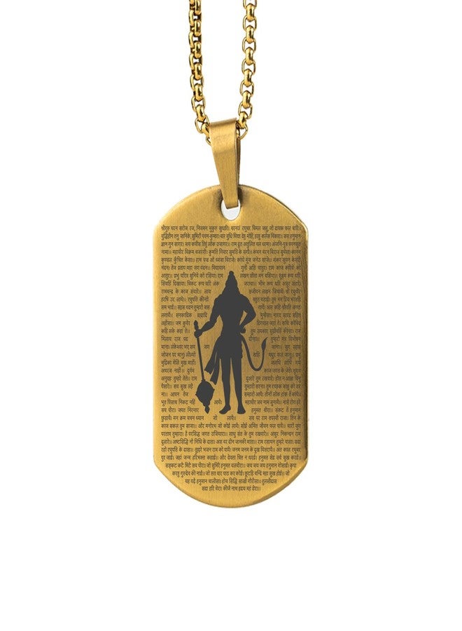 Mesmerize Sacred Hanuman Chalisa MicroCarved Tag Necklace | Premium Stainless Steel | Anti-Tarnish, Water & Sweat Proof | Spiritual Protection Pendant for Men & Women (Gold) - Image 1