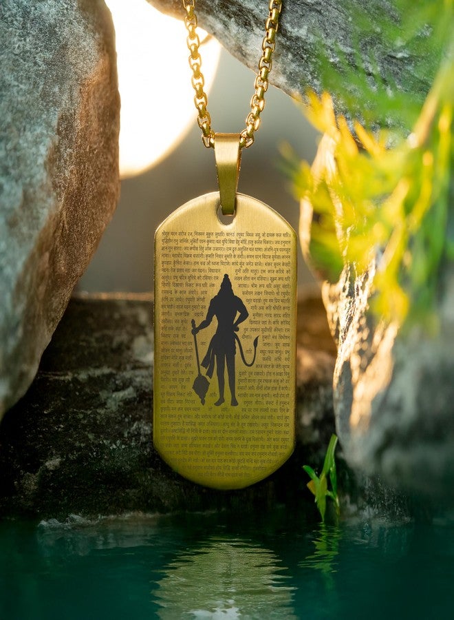 Mesmerize Sacred Hanuman Chalisa MicroCarved Tag Necklace | Premium Stainless Steel | Anti-Tarnish, Water & Sweat Proof | Spiritual Protection Pendant for Men & Women (Gold) - Image 2