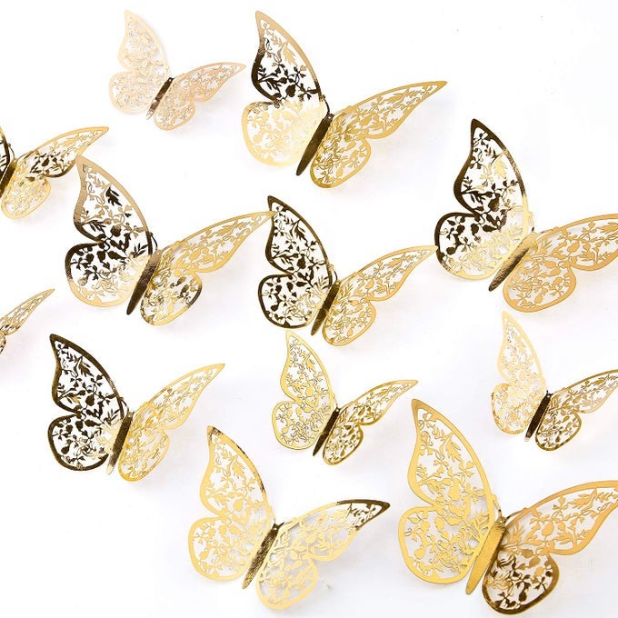 24PCS 3D BUTTERFLY WALL STICKERS 3 SIZES BUTTERFLY WALL DECALS ROOM GOLDEN