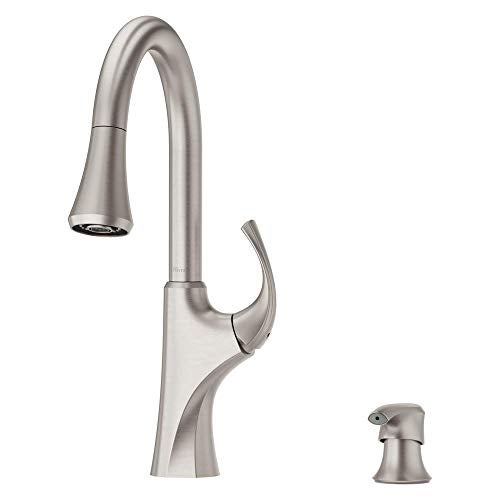 Pfister Miri Kitchen Faucet with Pull Down Sprayer and Soap Dispenser, Single Handle, High Arc, Spot Defense Stainless Steel Finish, F5297MRGS - Image 1