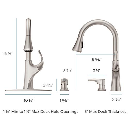 Pfister Miri Kitchen Faucet with Pull Down Sprayer and Soap Dispenser, Single Handle, High Arc, Spot Defense Stainless Steel Finish, F5297MRGS - Image 3