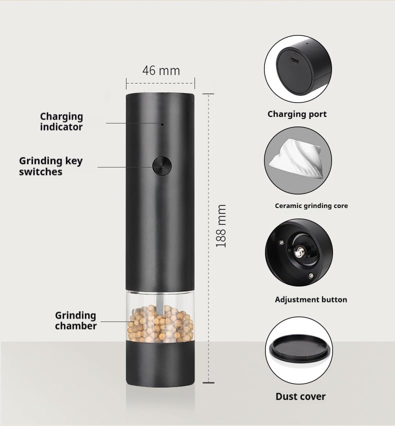 Electric Salt and Pepper Grinder Set - 2 Pack Rechargeable Automatic Shakers with Adjustable Coarseness - Image 4