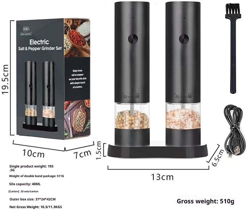Electric Salt and Pepper Grinder Set - 2 Pack Rechargeable Automatic Shakers with Adjustable Coarseness - Image 2