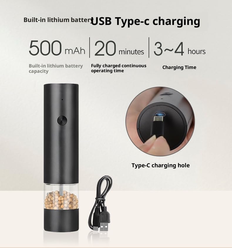 Electric Salt and Pepper Grinder Set - 2 Pack Rechargeable Automatic Shakers with Adjustable Coarseness - Image 3