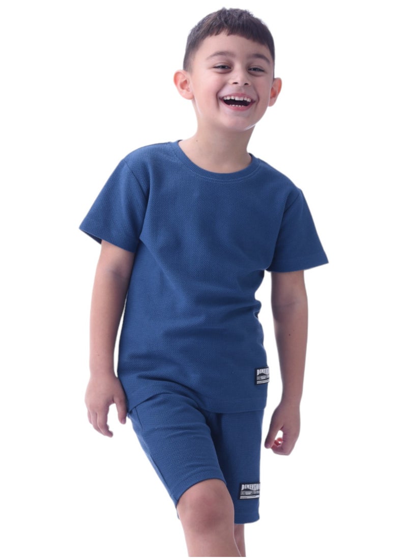 victor and jane - Kids Boys Set Comfortable 2-Piece T-Shirt & Shorts Set (2-8 Years)- Blue - Image 1