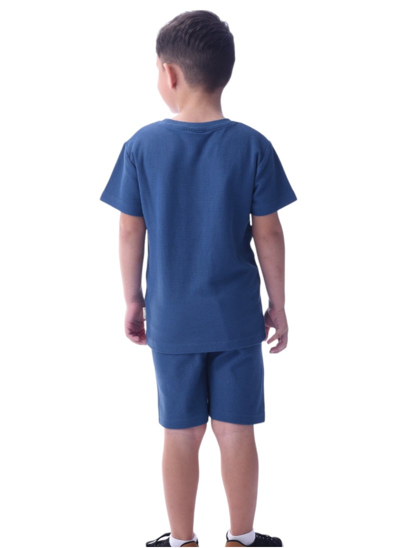 victor and jane - Kids Boys Set Comfortable 2-Piece T-Shirt & Shorts Set (2-8 Years)- Blue - Image 1