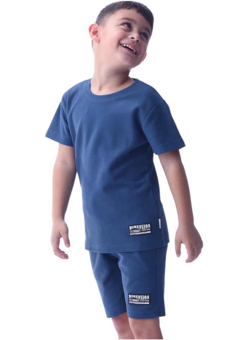 victor and jane - Kids Boys Set Comfortable 2-Piece T-Shirt & Shorts Set (2-8 Years)- Blue - Image 1