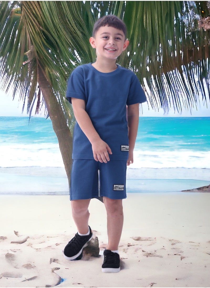victor and jane - Kids Boys Set Comfortable 2-Piece T-Shirt & Shorts Set (2-8 Years)- Blue - Image 1